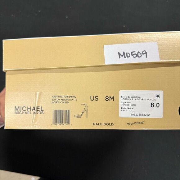 New Michael Kors Pale Gold Jordyn Platform Sandals 8 - Picture 6 of 6